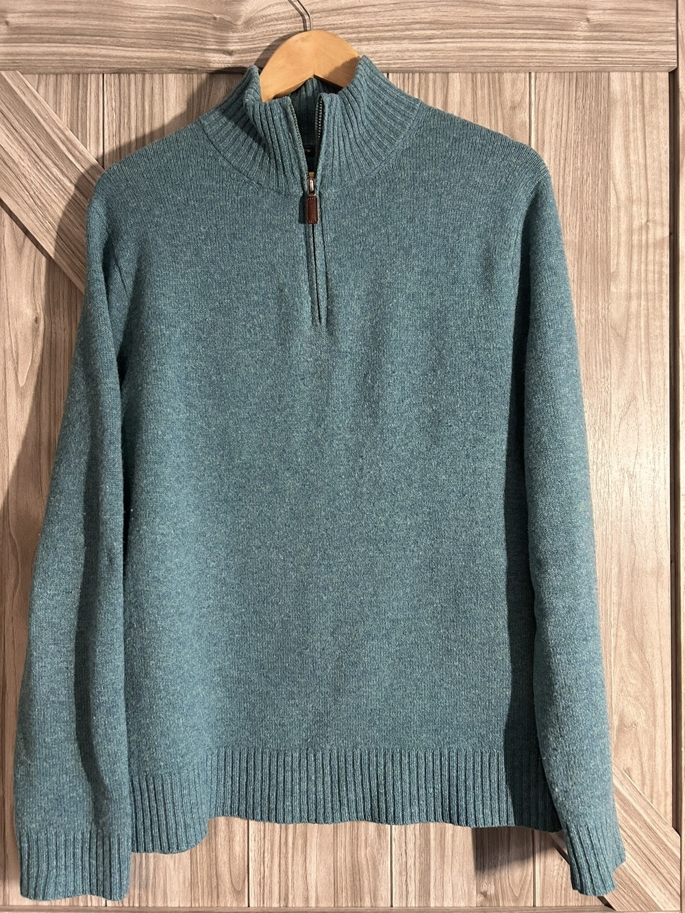 J.Crew Mens M Premium 100% Lambswool Quarter Zip Sweater Heathered Teal Blue